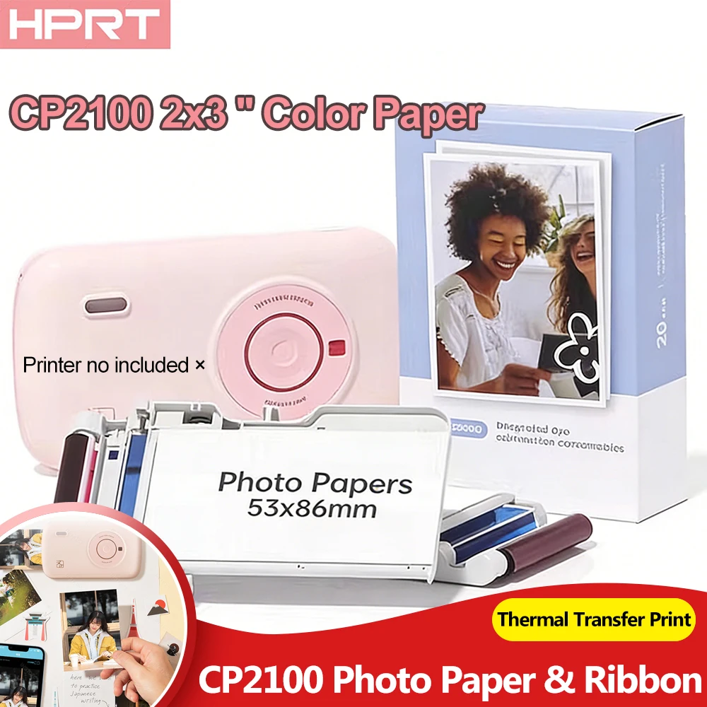 20sheets /60sheets HPRT CP2100 Mini Photo Printer Photo Paper 2x3 inch 53x86mm  Paper Thermal Specific Color Ribbon