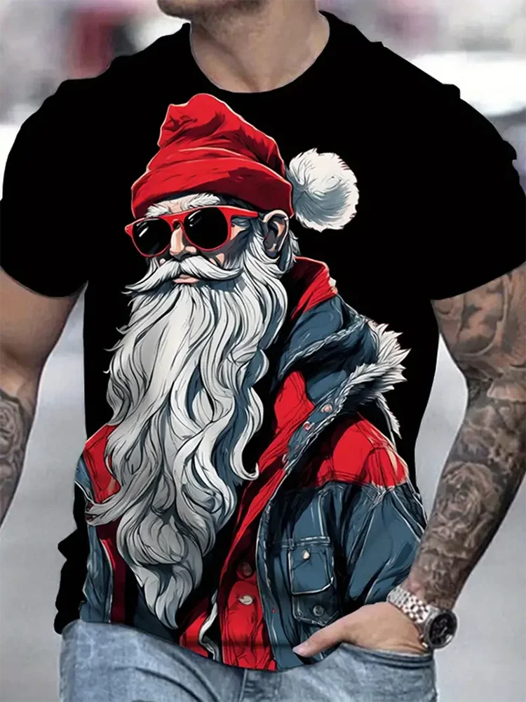 Stylish Santa Print Men's T-shirt Urban Street Men's Christmas T-shirt Holiday Party Men's Short Sleeve Everyday Casual Mens Top