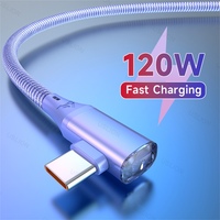 120W Type C to Type C Elbow Cable for Game, Super Fast Charging Data Cord for Xiaomi 14 Pro POCO X6 Oneplus 12 Huawei OPPO VIVO