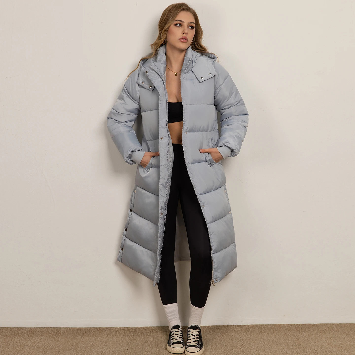 Hooded Women Long Padded Coat 2026 Thick Warm Chic Versatile Winter Puffer Coat Female Long Cotton Jacket Outerwear