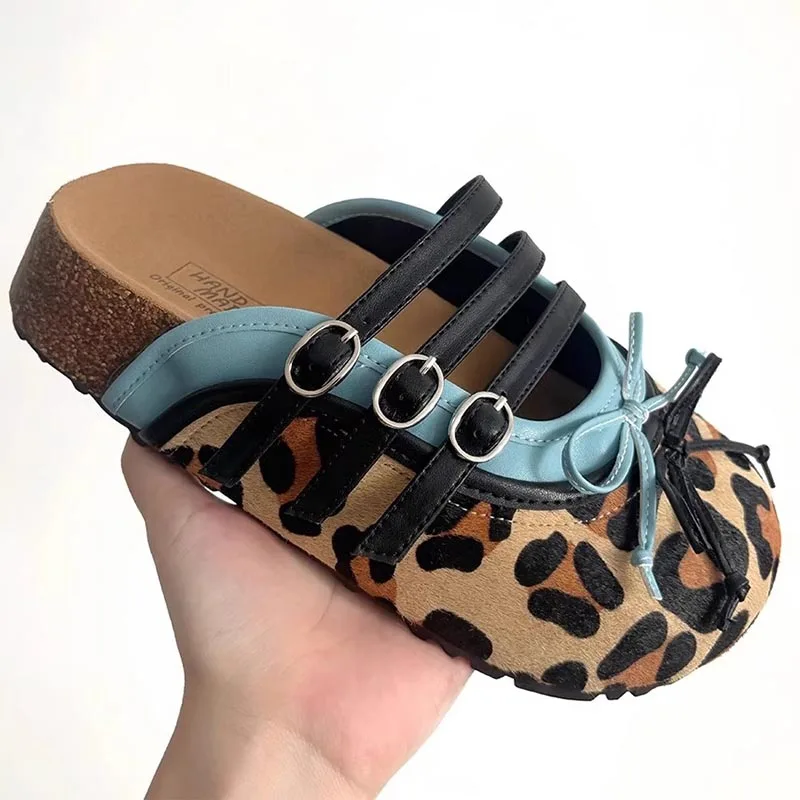 

Leopard Platform Slippers Bow Women Mules Shoes Flats Sandals 2025 Summer Fashion Slides New Brand Slingback Mujer De Sandalias