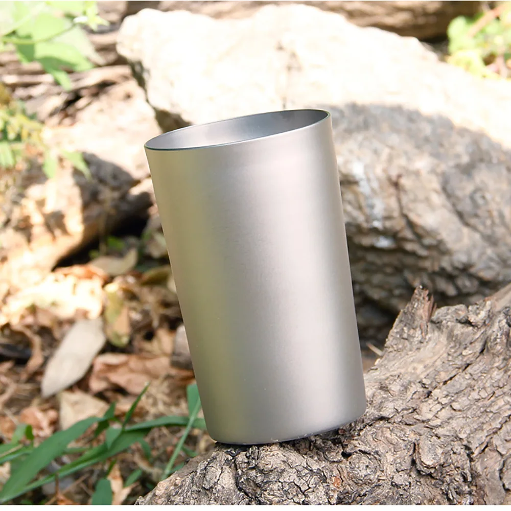 Pure Titanium Double Wall Water Mugs Titanium Lid With Folding Handles Drinkware Outdoor Camping Cup Ultralight Travel Mug