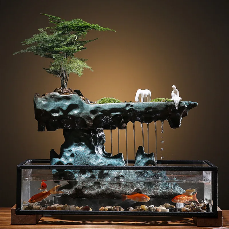 Desktop Fountain With Fish Tank Bedroom Decoration