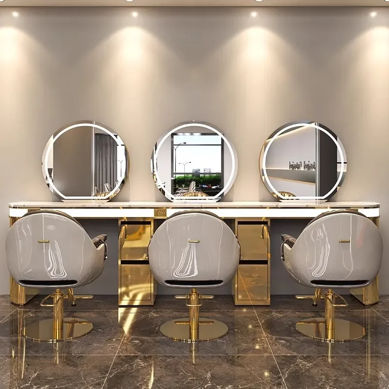 Internet celebrity hair salon mirror table with lamp single and double-sided hair salon special haircut mirror with cabinet