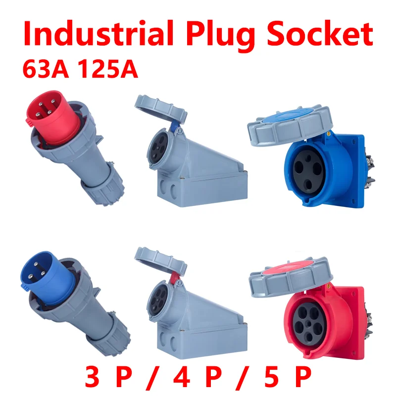 

Industrial Plug and Socket 3P/4P/5P Electrical Connector 63A 125A IP67 Wall Mounted Socket 220V 380V MALE FEMALE