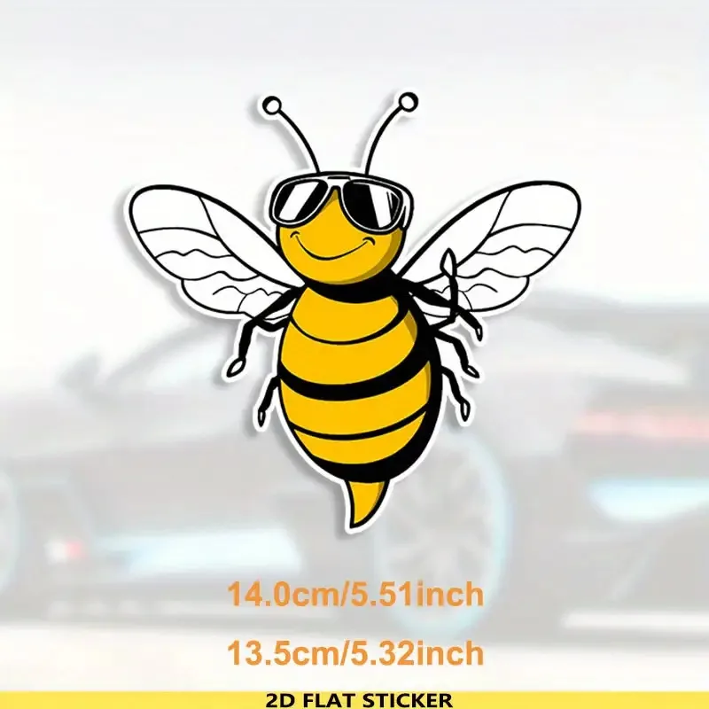 2D Flat Bees with Glasses Vinyl Sticker, Waterproof Durable Decal for Motorcycle Helmet, Car Bumper & Glass Surfaces