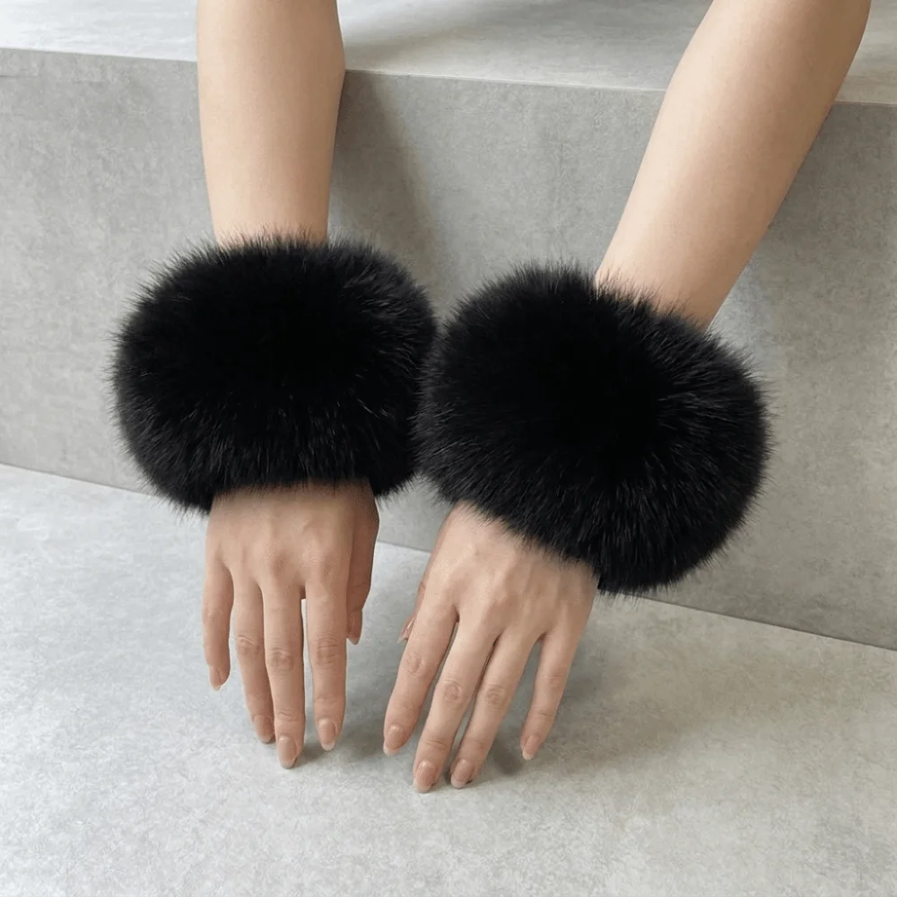 Strapazierfähige, einfarbige Kunstfell-Handgelenkmanschetten, weiche, elastische Ärmelmanschetten, halten warm, dekorative Jacken-Armwärmer für Damen. – Detail 7