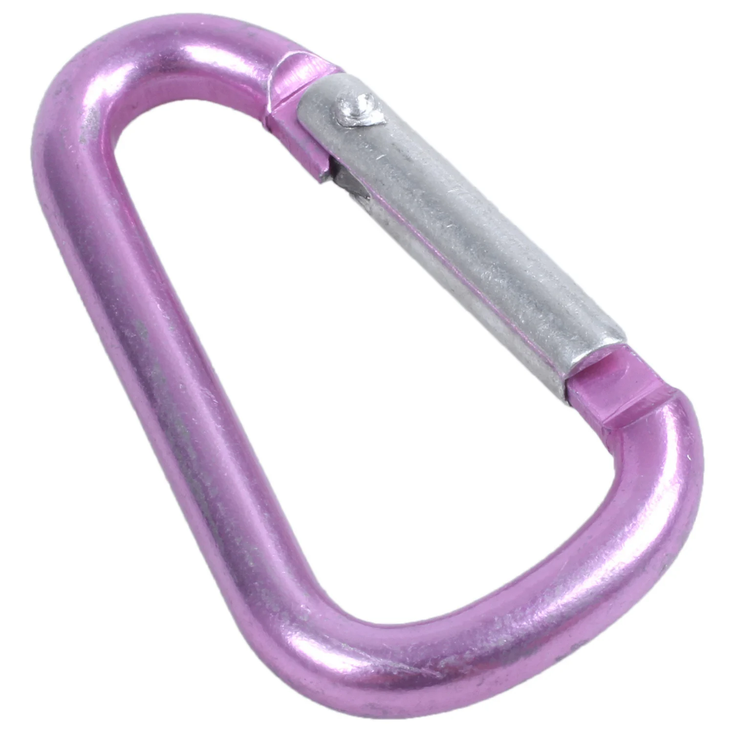 Pink aluminum alloy D-shape spring-loaded gate closure carabiner