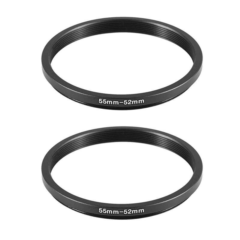 DT24 Camera Step Down Adapter Ring 55mm to 52mm Black Metal 2 Pack Filter Ring