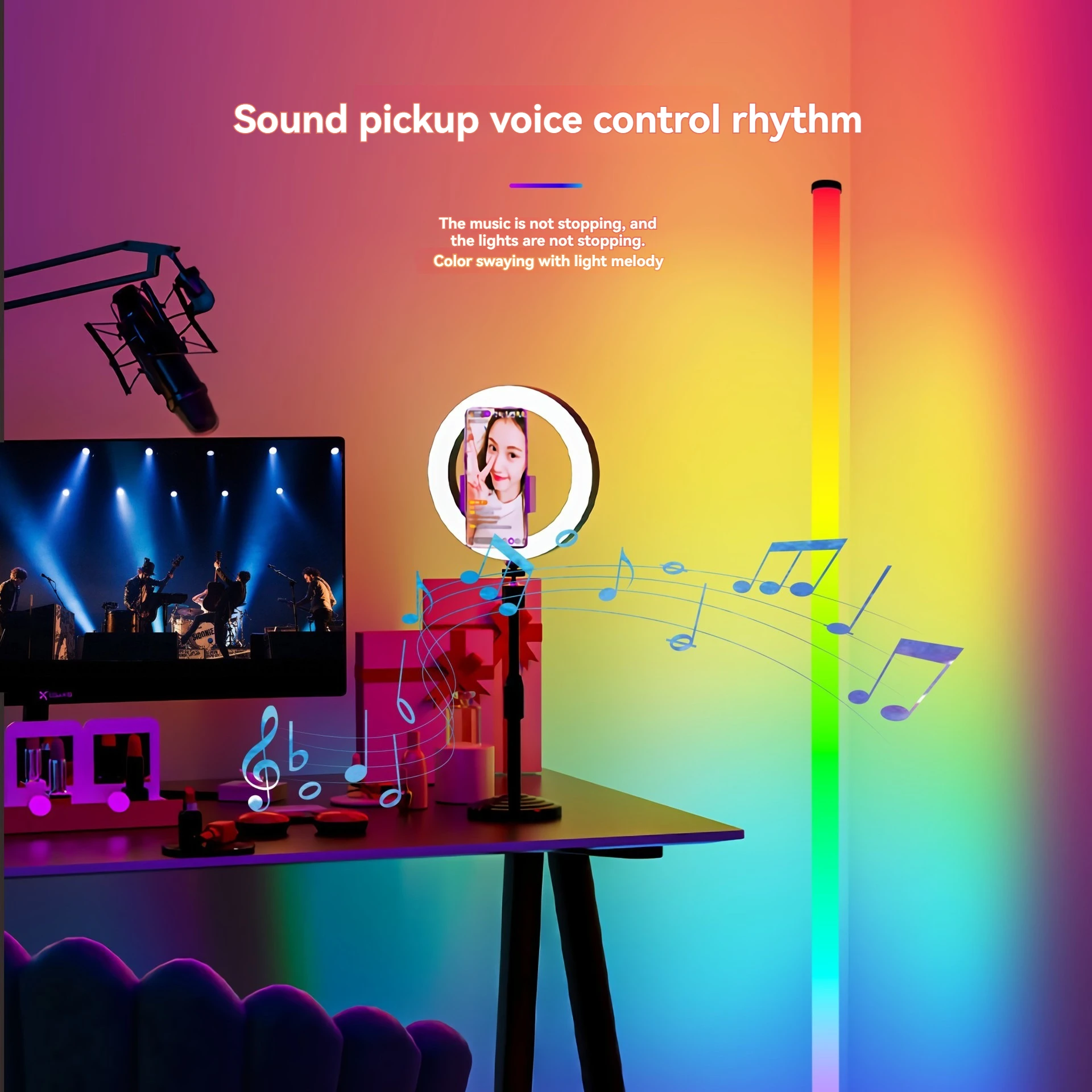 RGB Intelligent Colorful LED Ambient Light Mobile APP Music Rhythm Adjustable Variable Light Atmosphere Corner Floor Lamps
