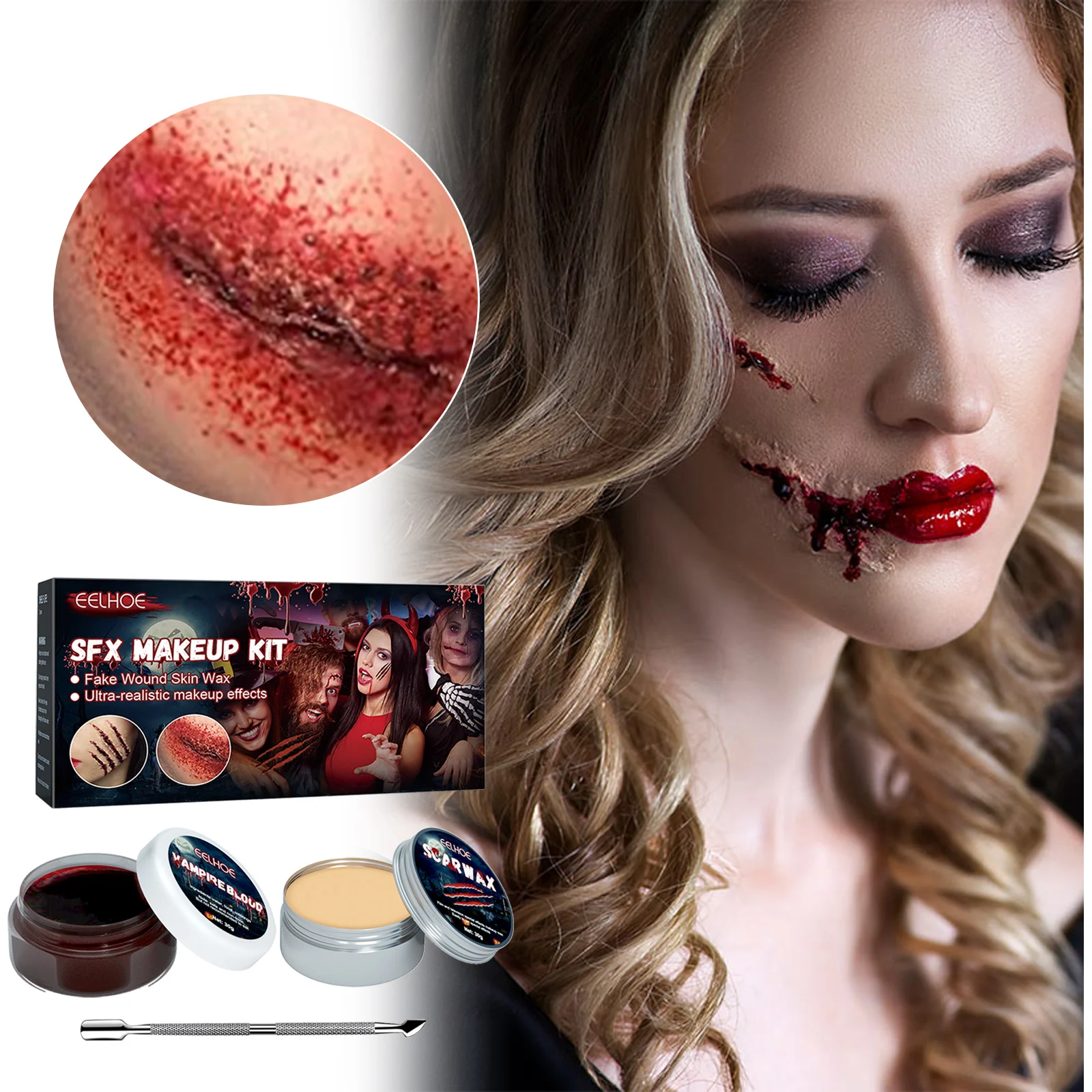 Professional Halloween Makeup Kit Fake Wound Scar Fake Blood Paint Scar Wax Halloween Special Effect Make Up Halloween Cosmetics