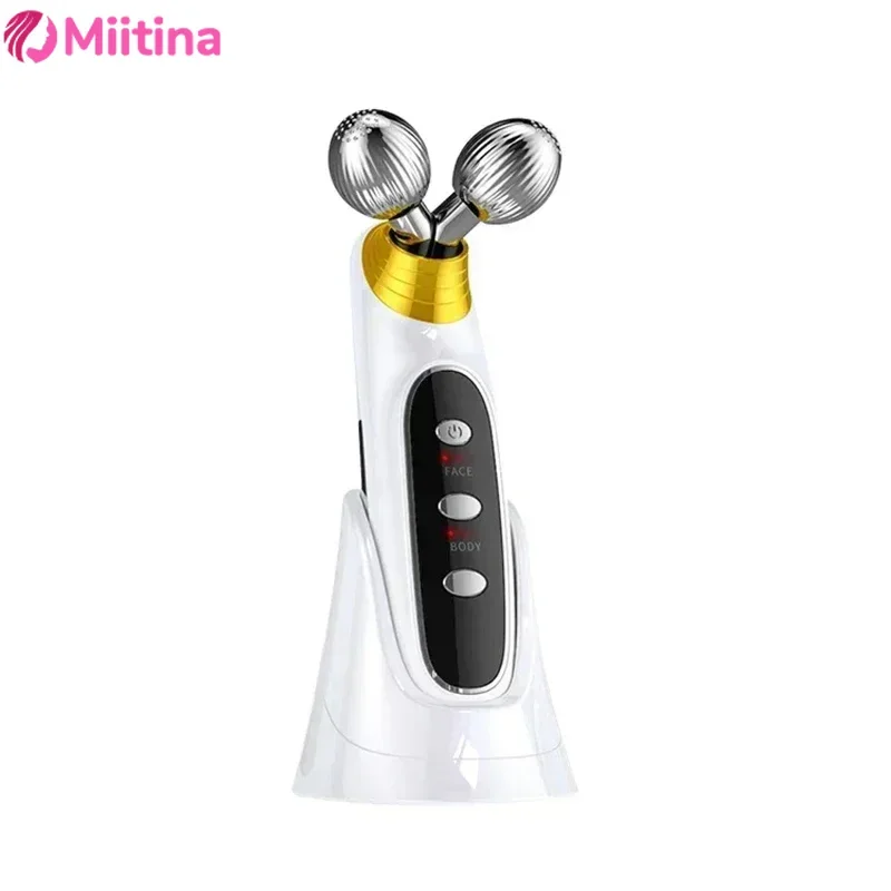 Electric facial massager EMS microcurrent induction device dual ball roller beauty device for home lifting and firming