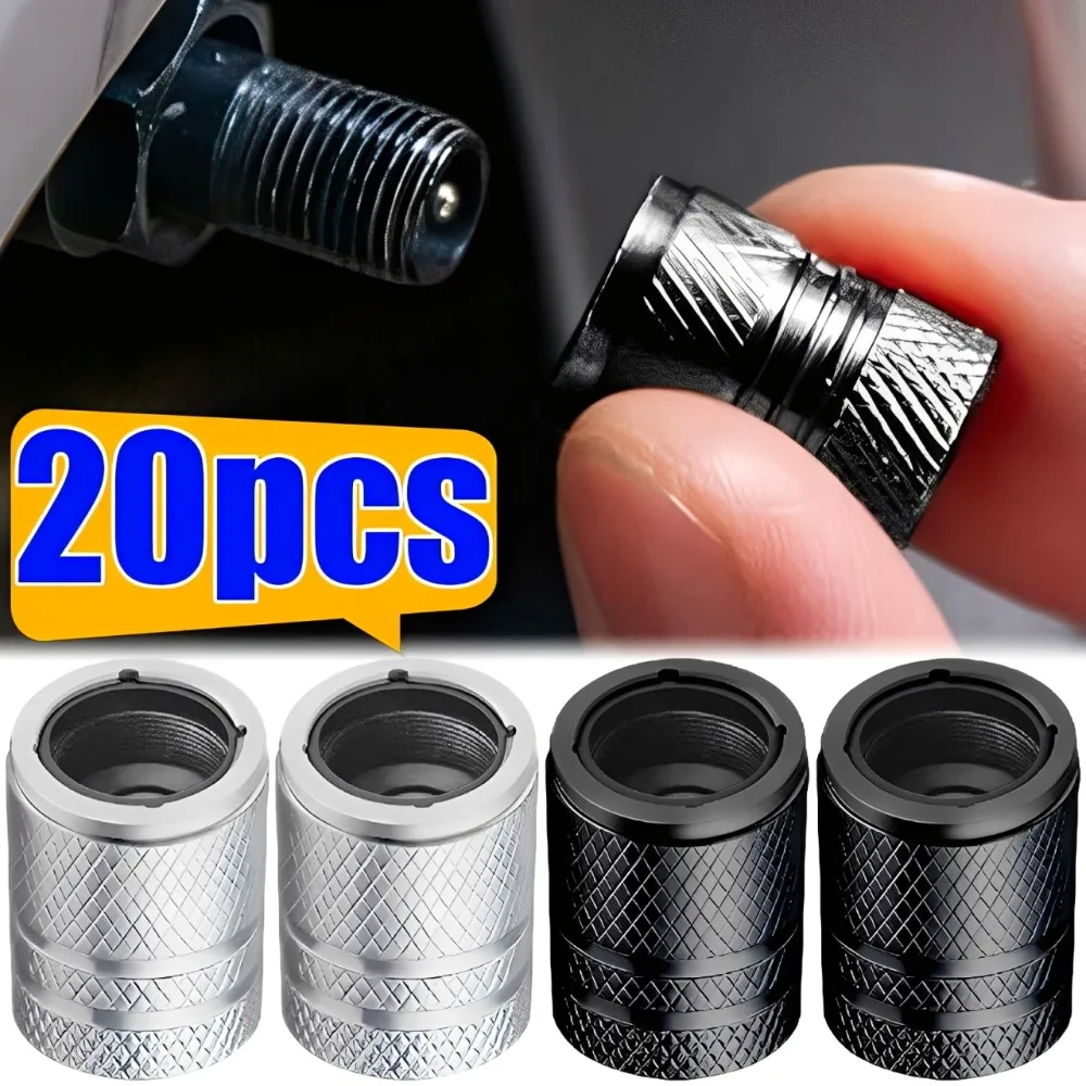 20/4Pcs Car Tire Valve Stems Cap Knurling Style Tire Valve Cap Aluminum Tire Wheel Stem Air Valve Cap Car Universal Accessories