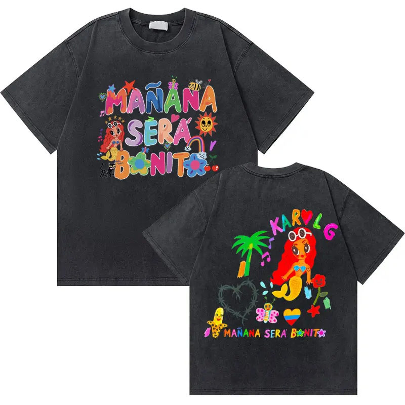 

Washed Vintage Karol G Manana Sera Bichota Graphic Print Tshirt Men Women Fashion Aesthetic Oversized T Shirts Male Y2k T-shirt