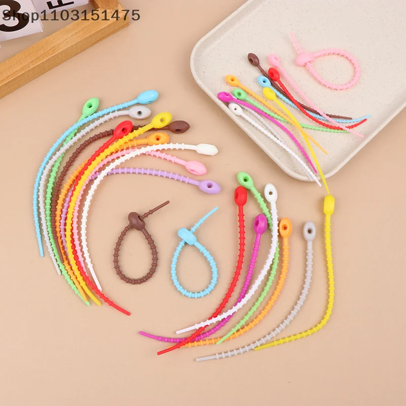 10Pcs Cute Candy Color Silicone Reusable Bag Ties Twist Wire Fasten Cable Zip Tie Headset Data Line Universal Lanyard Strap