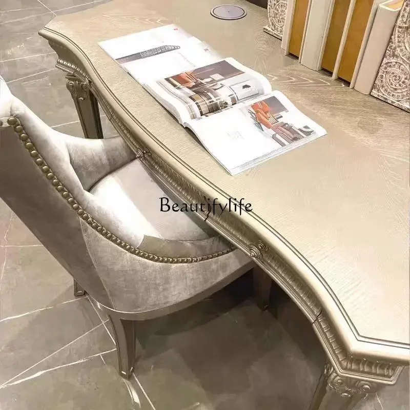 

07 American light luxury desk European retro carved desk French computer desk