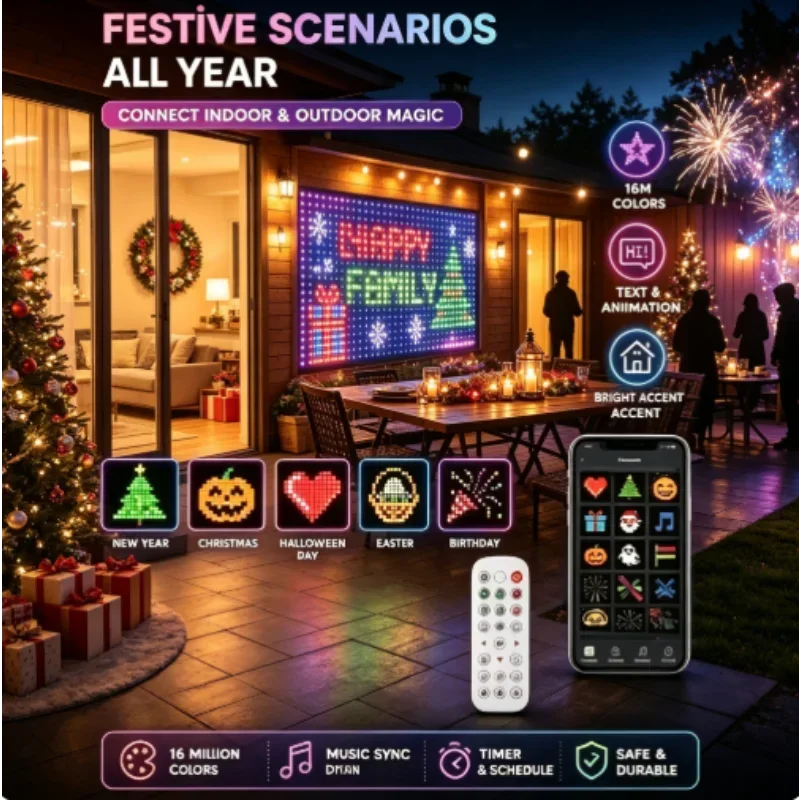 400LEDs Smart Fairy Curtain LED String Lights Garland Bluetooth APP Control Christmas Wedding Party Decor DIY Picture Display