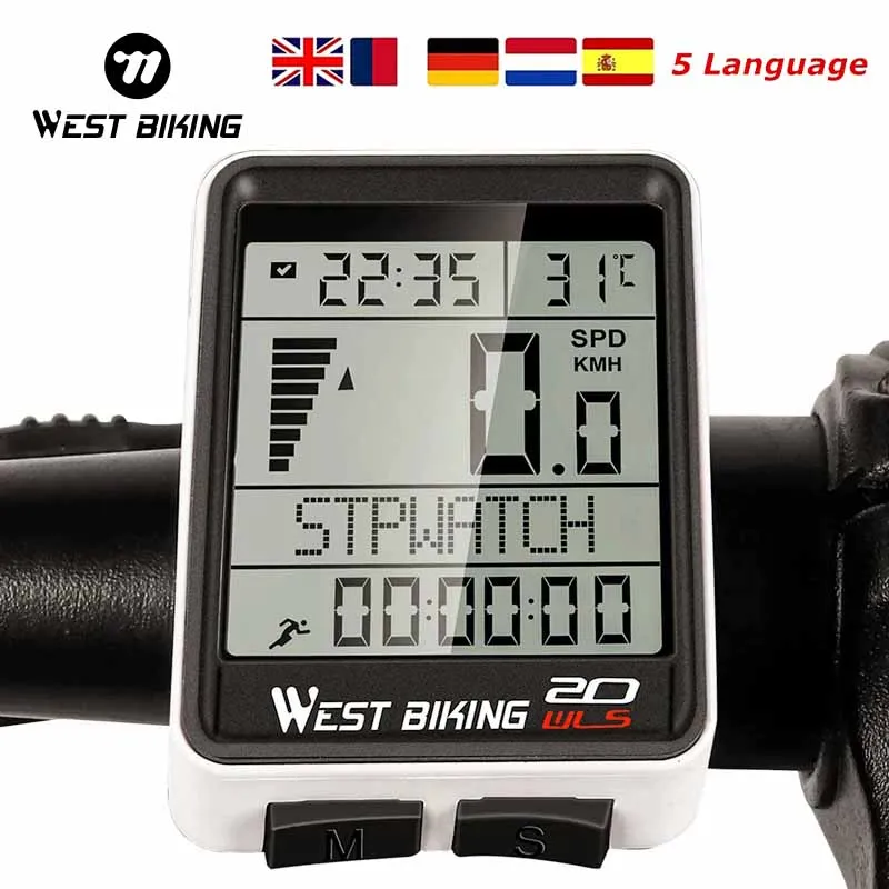 WEST BIKING 5 Language Wireless Waterproof Multifunctional Bicycle Computer Cycling MTB Odometer Road Bike Stopwatch Speedometer