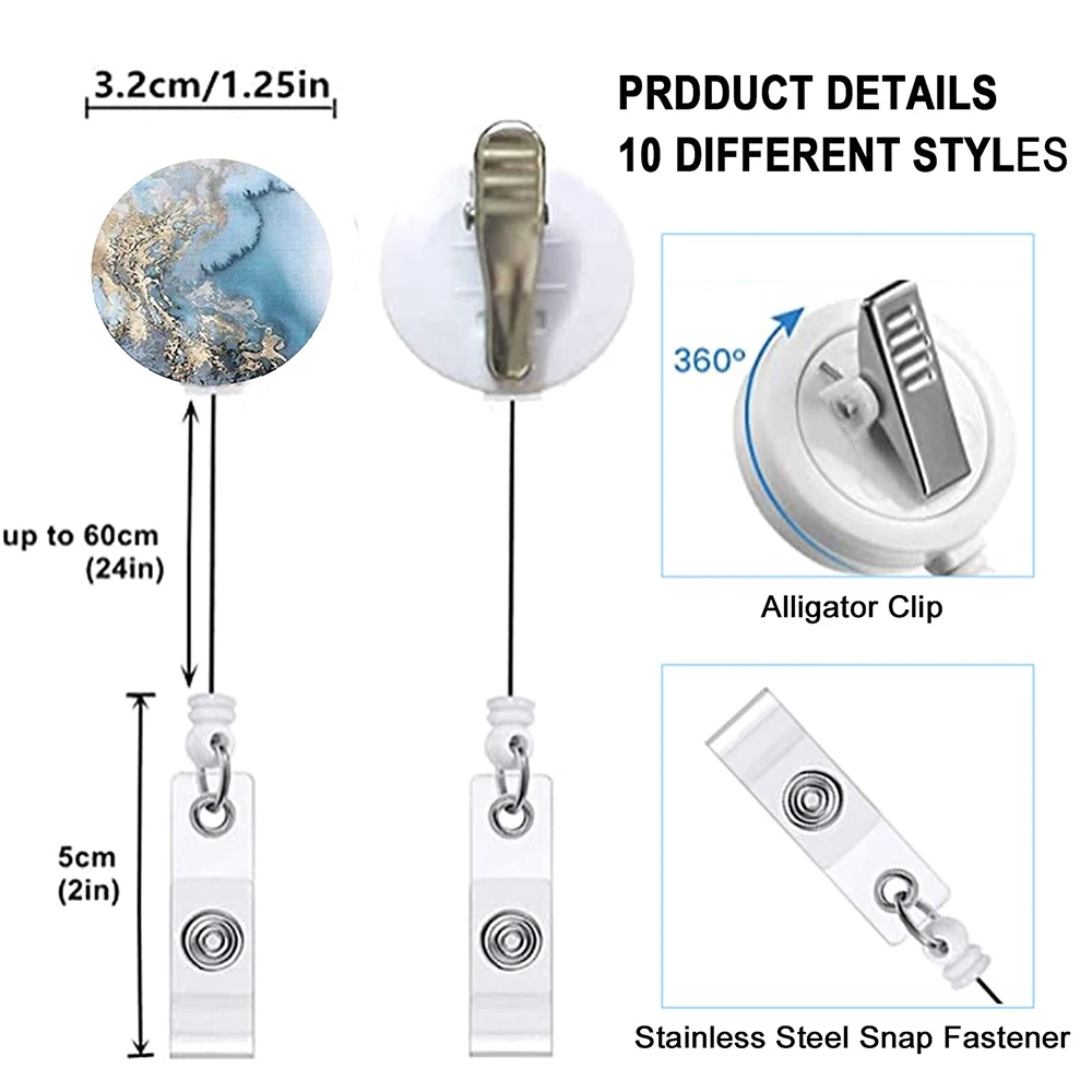 New 10Pcs Retractable Badge Holder Nurse Badge Reels with Alligator Clip Decorative ID Name Badge Reel for Office Worker