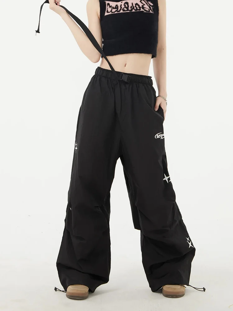 

Zoki Harajuku Letter Cargo Pants Women High Waist Retro Y2K Trousers American Streetwear Loose Embroidery Dark Academic Pants