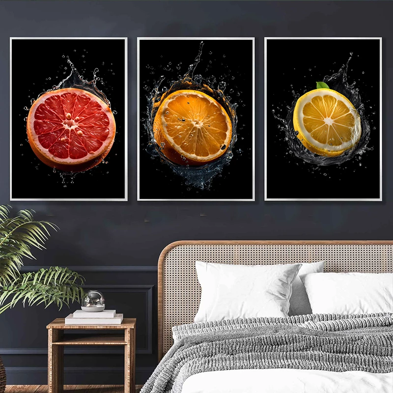 Food Fruit Series Orange Grape Lemon Grape Mango Art Poster Canvas Painting Wall Prints Picture for Kitchen Home Decor Frameless