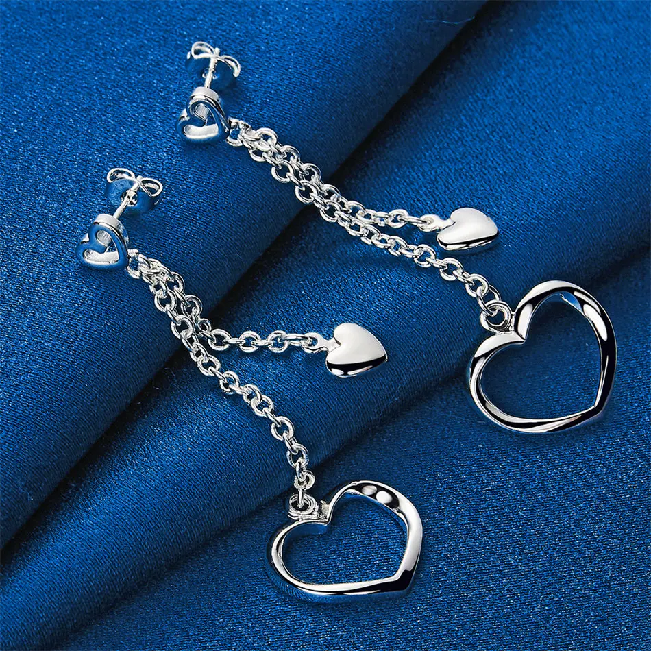 1 pair of 925 sterling silver exquisite heart-shaped pendant earrings for women's fashion engagement jewelry accessories