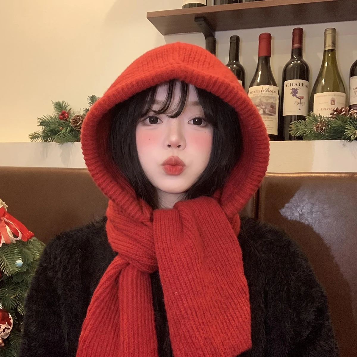 Korean Balaclava Bonnet Beanies Y2K Hat Scarf One-Piece Thickened Warm Retro Neck Protection Winter Accessories Knitted Law Hat