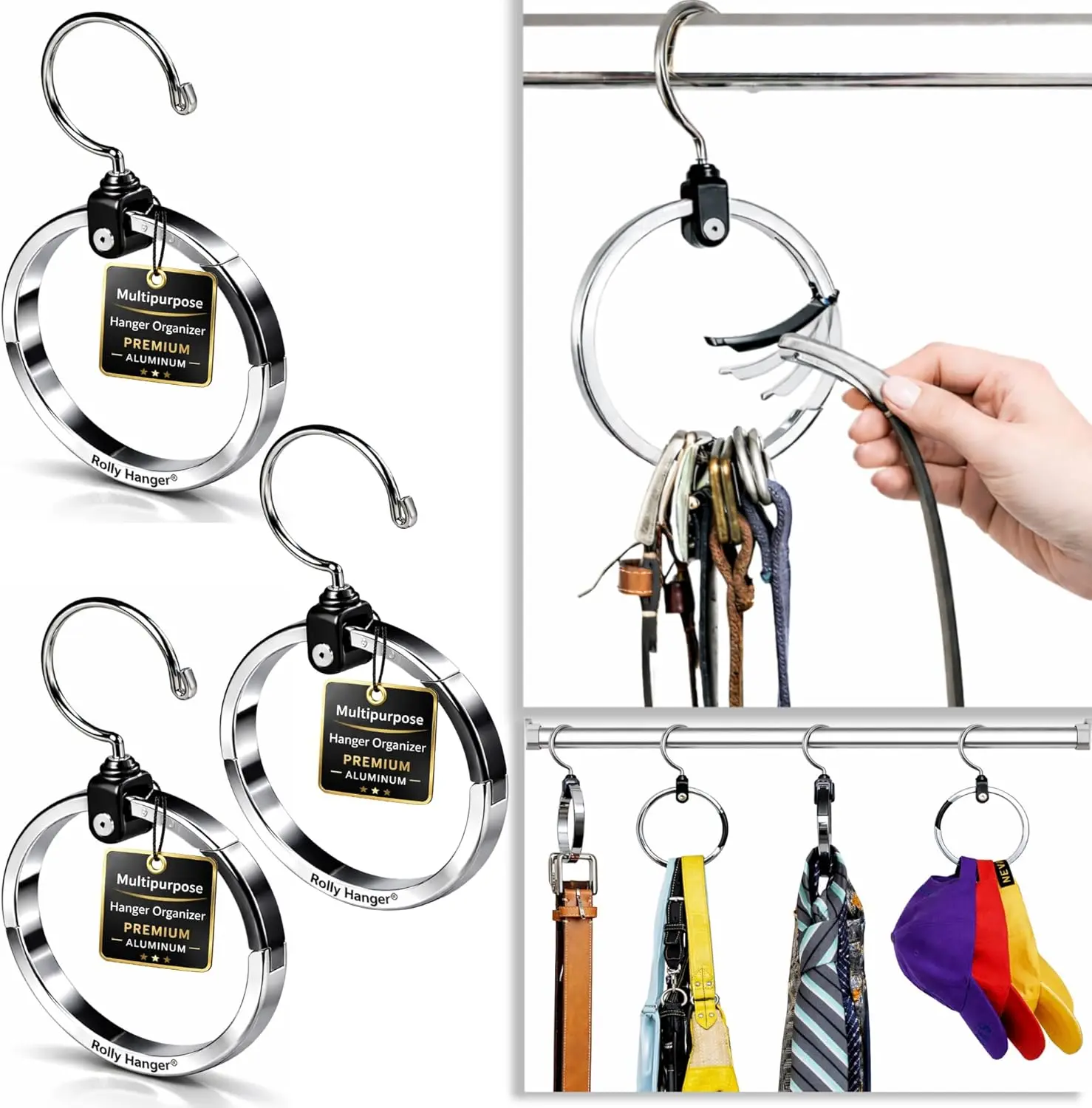 

Премиальный вращающийся алюминиевый органайзер для ремней, галстуков, головных уборов и сумок – сверхпрочный, вращение на 360° ° Поворотные механизмы для максимальной организации пространства в шкафу (набор из 3 штук)