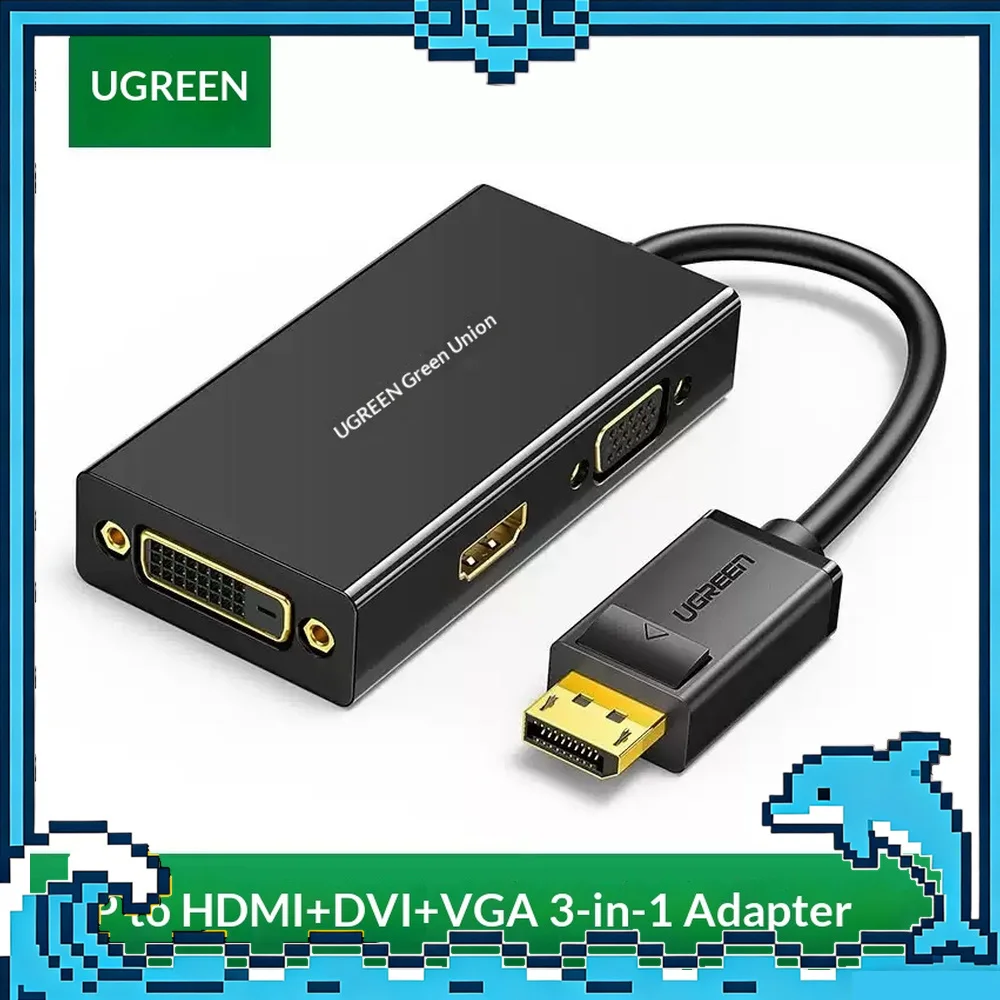 UGREEN DP110 DisplayPort to HDMI VGA DVI 3-in-1 Adapter 1080P Video Converter for Laptop Desktop Monitor Projector