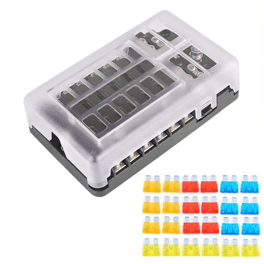 For For Yudai Car Boat Marine Rv Fuse Block 12 Circuit Blade Fuse Holder With Bus Bar 32V 100A Electrical Distribution Unit