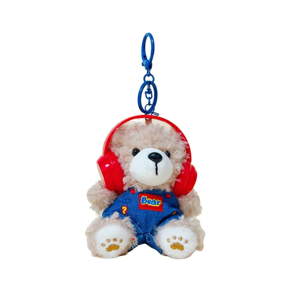 Backpack Hanging Charm Compact Teddy Bear Bag Charm Stuffed Animal Keychain Cozy Headphone Teddy Bear Keychain For Crossbody Car