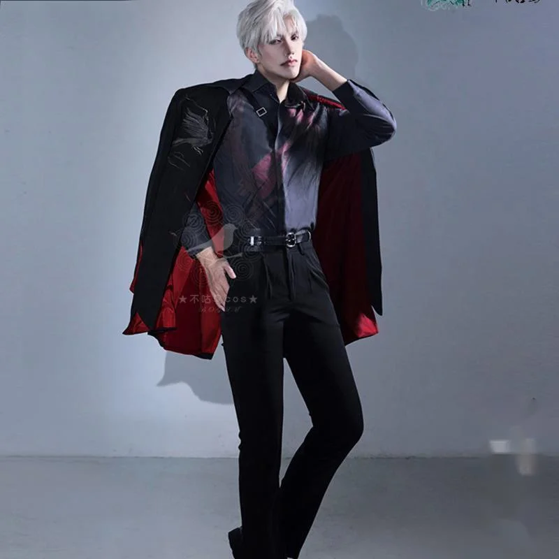 Game Love and Deepspace Sylus Relentless Conqueror Cosplay Costume Men Wig Crimson Veil Uniform Suit Onychinus Halloween Party