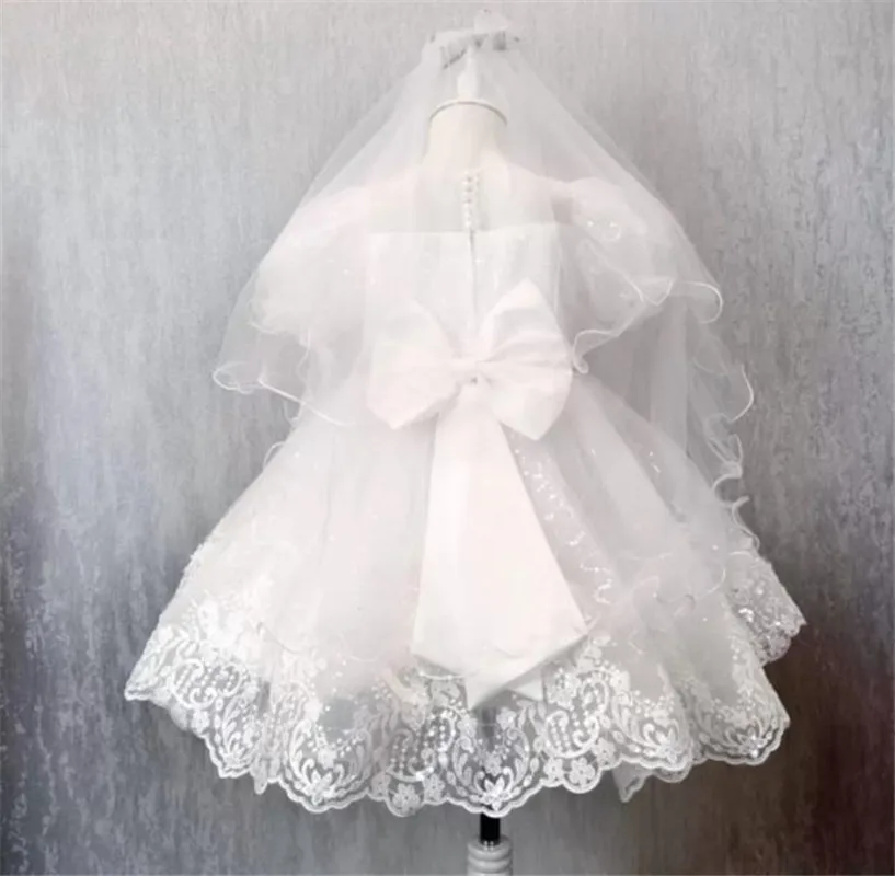 Robe de princesse bouffante en Tulle rose clair pour fille, tenue de concours de beauté, col transparent, en dentelle, avec des appliques de perles, pour anniversaire