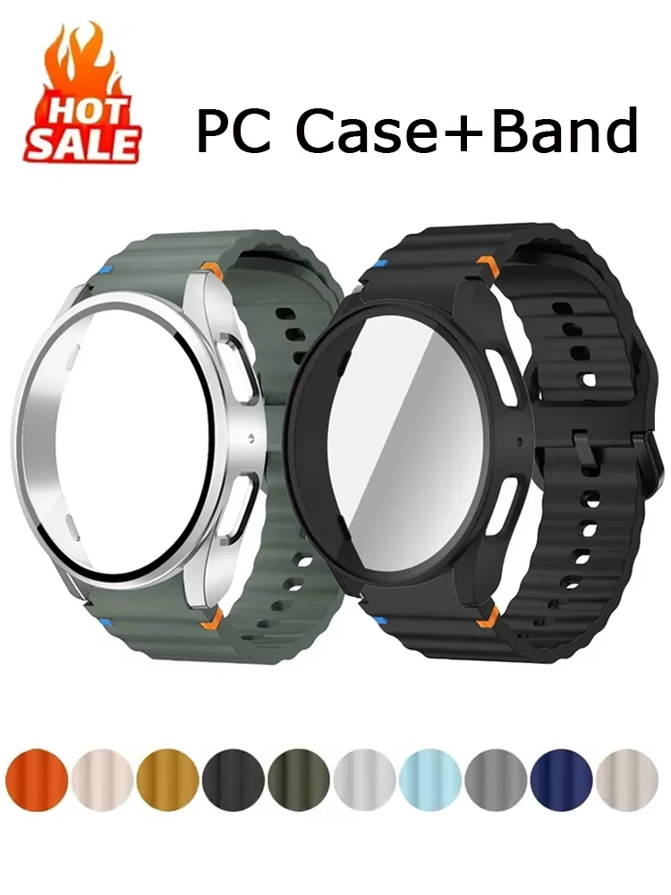 Armband + Hülle für Samsung Galaxy Watch 7/6/5/4 40 mm 44 mm gehärtetes Glas Displayschutzfolie Handgelenk Correa Armband Galaxy Watch 7 Band
