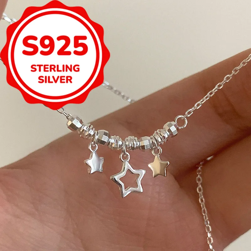 

925 sterling silver everyday versatile temperament star lucky bead clavicle chain sweet light luxury necklace