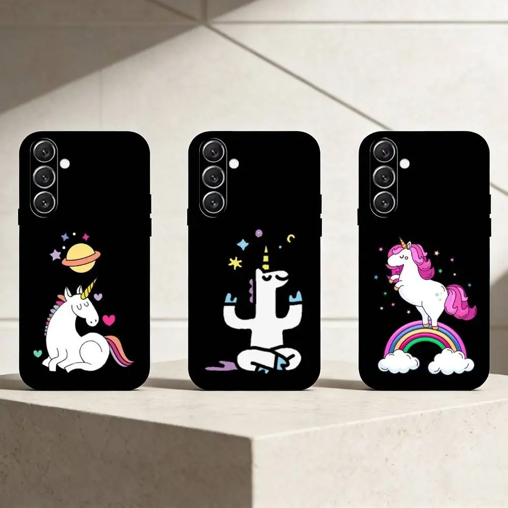 Q V-version unicorn Phone Case For Samsung Galaxy A91,80,73,72 ,71,53,52,32 ,31,22,21s,20,Soft Black Case