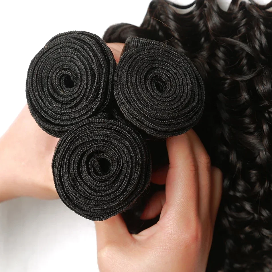 Bundles de cheveux humains indiens Deep Wave, cheveux vierges bruts non transformés, tissage, extensions de cheveux bouclés, document naturel, vente en gros, 30 po