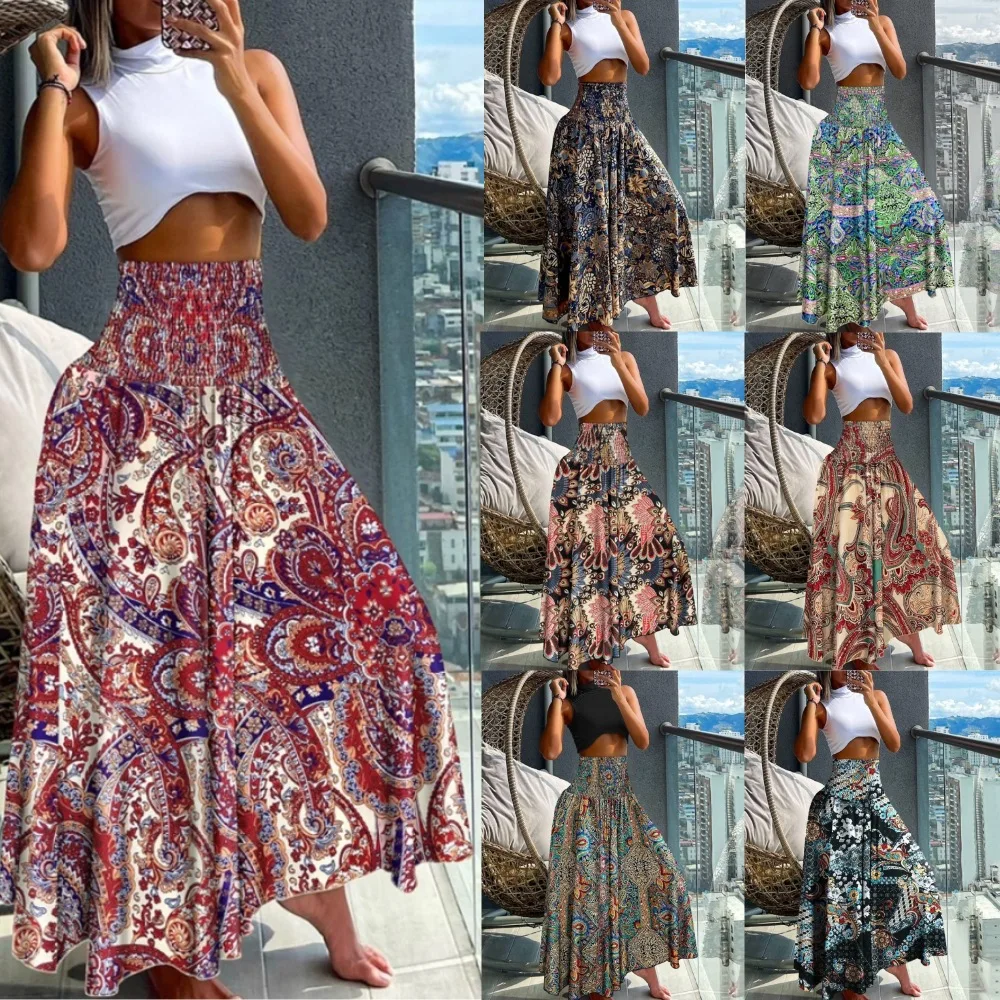 

Pleated Skirts Women Spring Autumn Skirt High Waist Print Midi Skirts Womens Velvet Skirt Maxi Long Skirts Femme Mujer Clothes