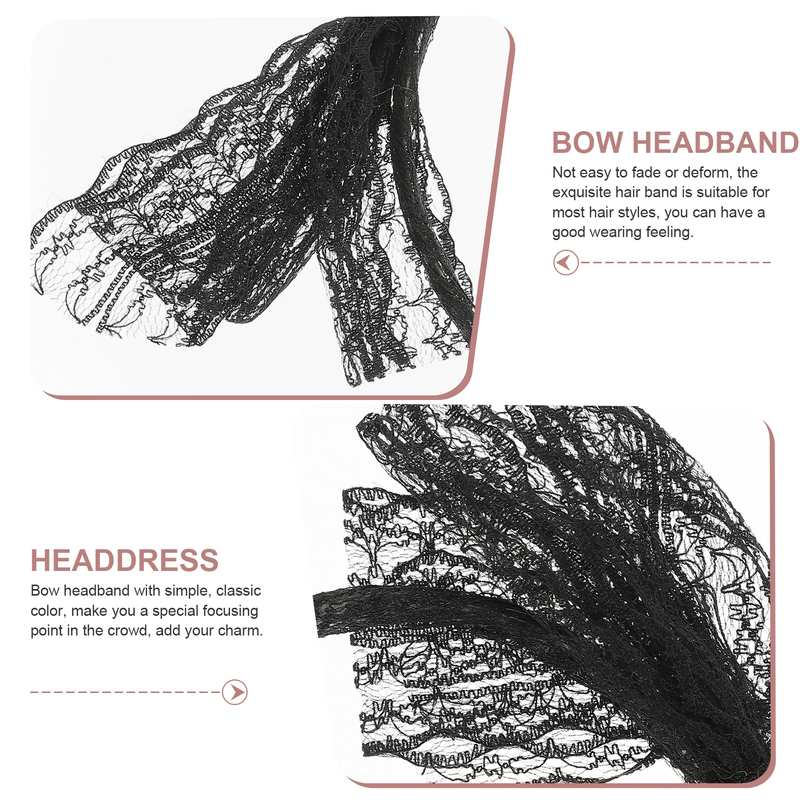 

Bow Headband for Women Girls Fabric Hair Accessories Party Festival Costume Adult Cosplay Headdress Black Durable Non-Fading