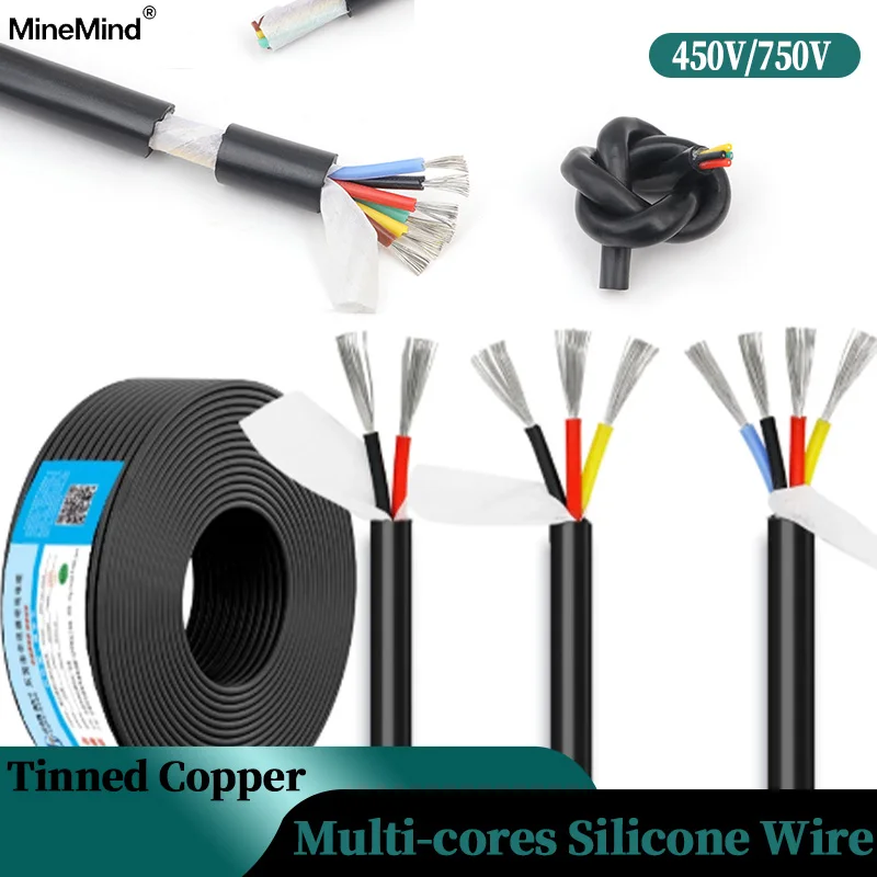 1~10M 2/3/4/6 Cores Multi-Core Silicone Wire Square 0.3mm - 6mm Soft High Temperature Resistant Rubber Insulation Copper Cable
