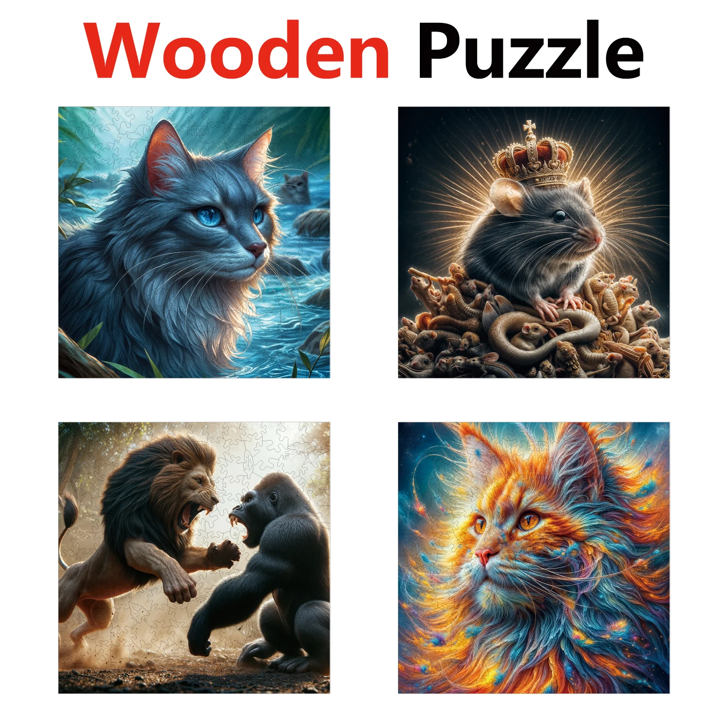 

Cat Mouse Lion Animal Puzzles High Quality Jigsaw Puzzle Wooden Puzzle Best Christmas Gift