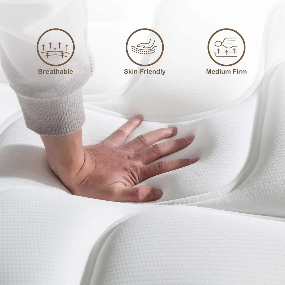 Matelas Queen Size, 12 pouces, mousse à mémoire de forme, ressorts de poche individuels pour l'isolation des mouvements, drapeau optimiste moyen