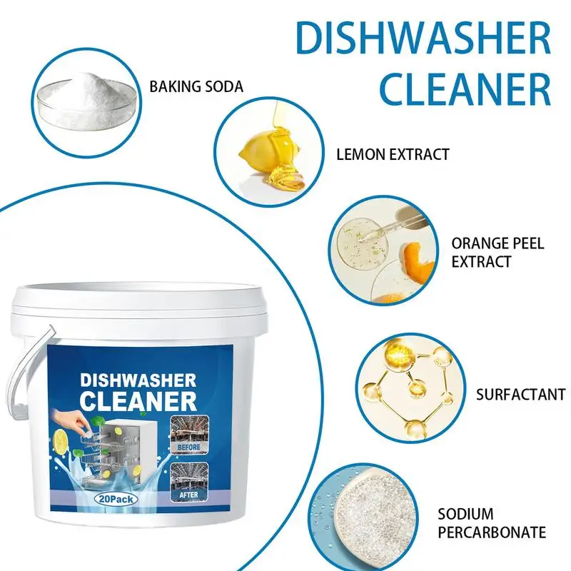 Dishwasher Deep Cleaning Tablet Box Of 20pcs Cleaning Tablets Fast-Acting Household Cleaning Supplies Tablets For Food Stain