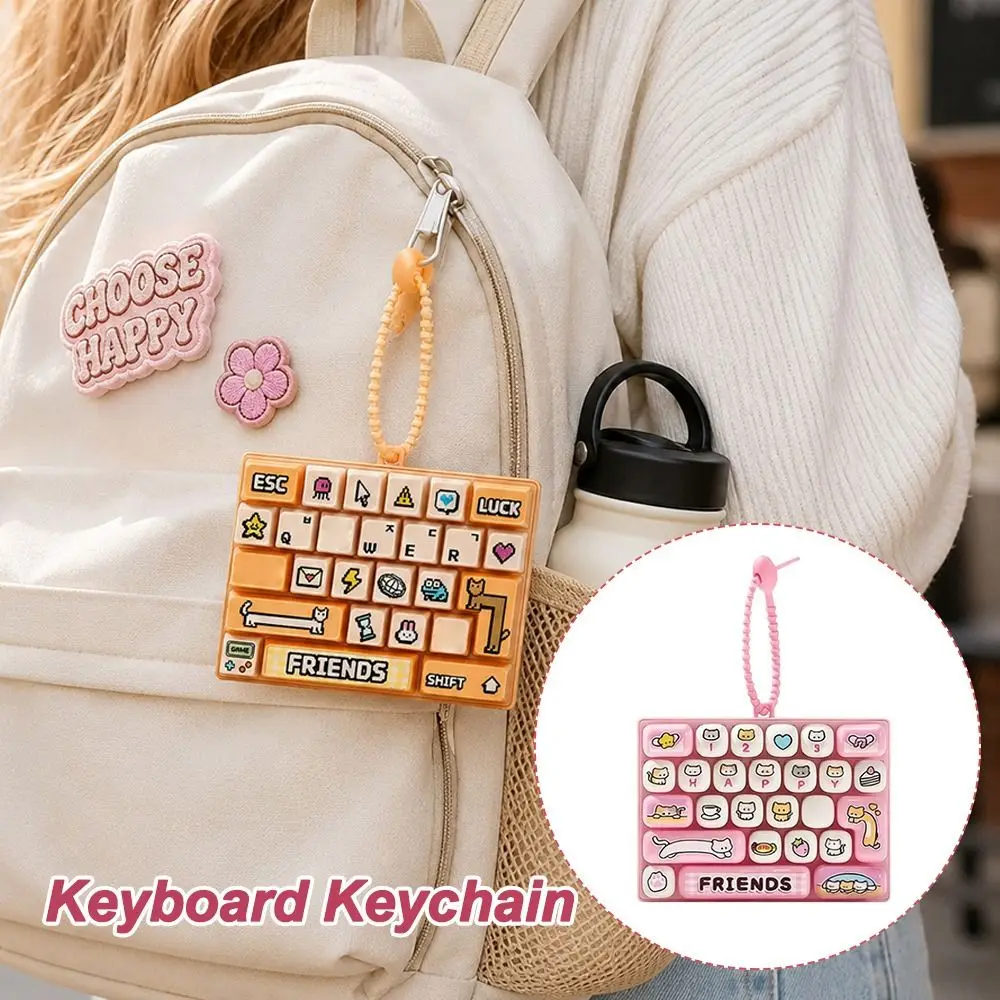26-key Keyboard Keychain Pressable Keys Clear Key Sounds Press Button Cute Style Cartoon Pattern Keyboard Fidget Bag Ornament