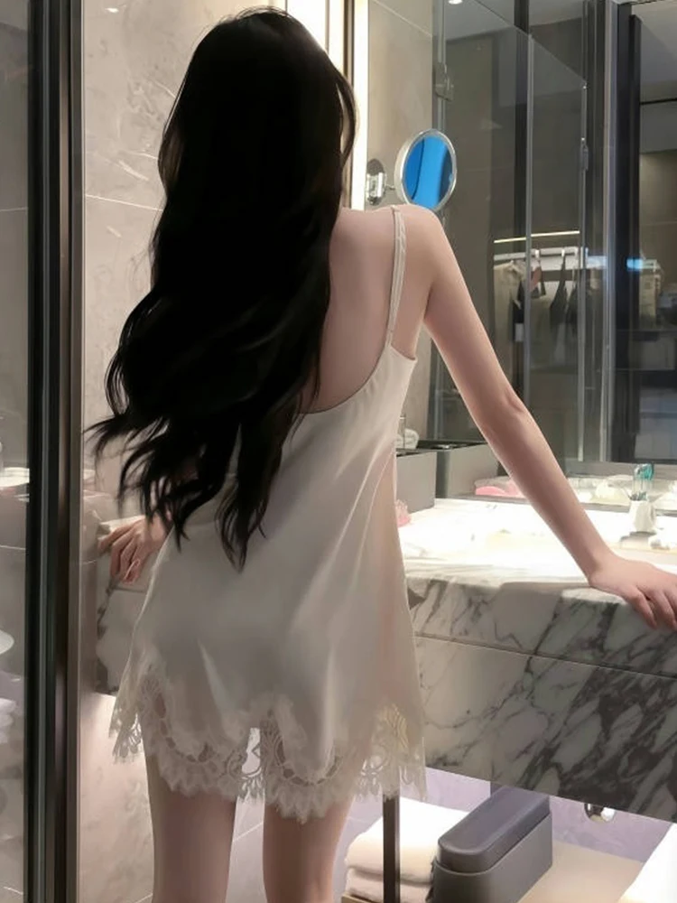 Csón Sexy para Mujer con Tirantes Finos, Bata con Rell en el P, Ropa de Dormir ra de Estilo Lujoso, Vestido de ...