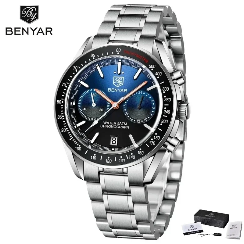 BENYAR 5194 New Moon Luxury Quartz Chronograph Men Watches Sports Waterproof Automatic Watch For Men Luminous Watch Reloj Hombre