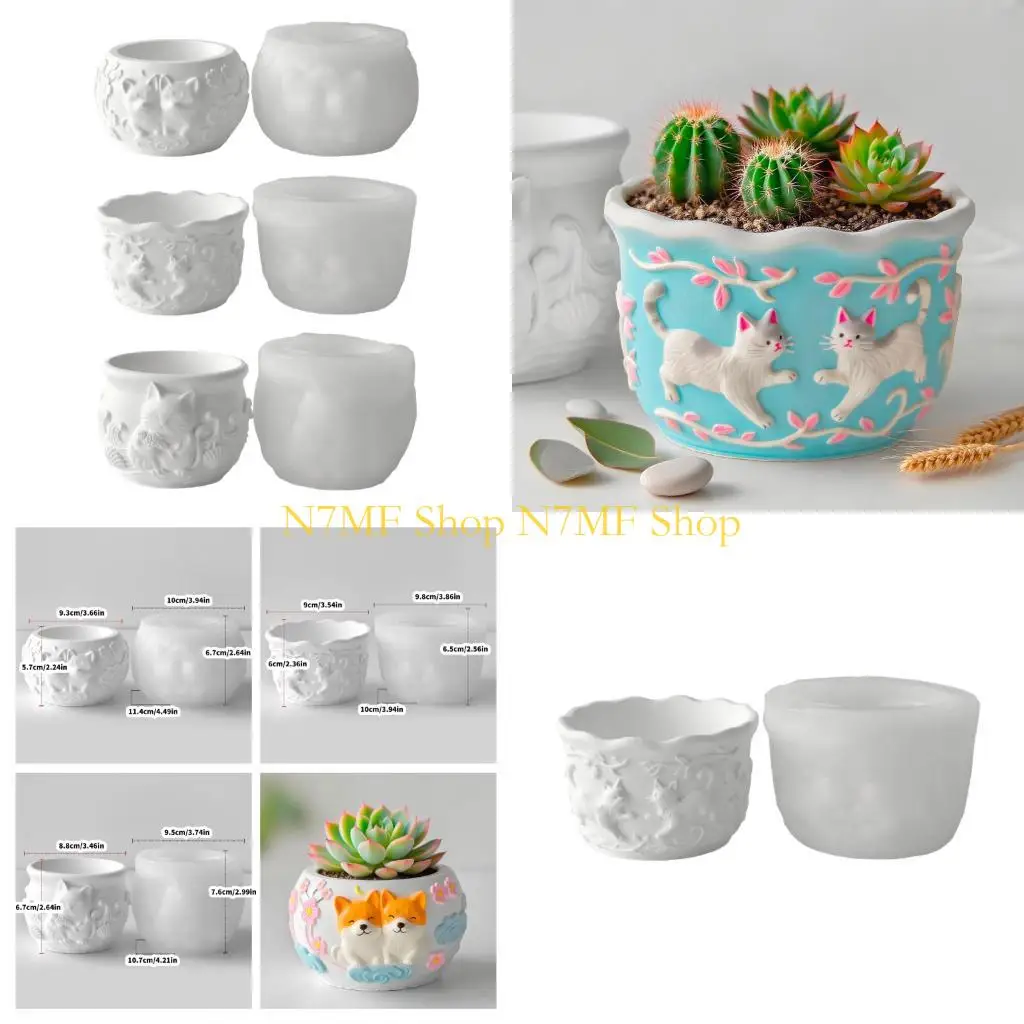 

N7MF Reusable Silicone Planter Mold Pet Animal Pattern Crafting Tool Silicone Texture Suitable for Resin Jewelry Making