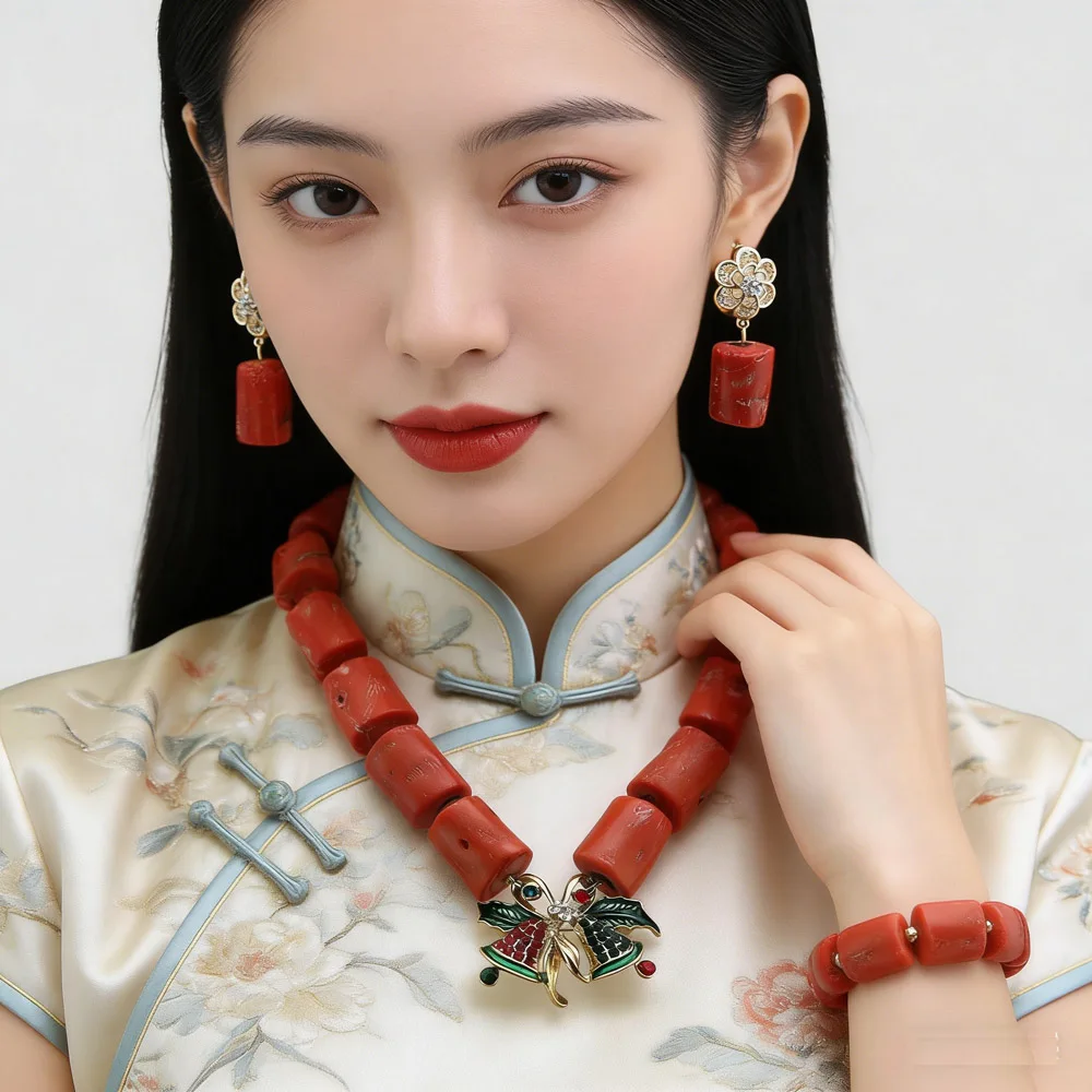 

Ювелирные наборы: ожерелье, серьги, браслет, нигерийские африканские украшения из натурального коралла, бусины для женщин, эффектный чокер, бусы, подарок на свадьбу или вечеринку.