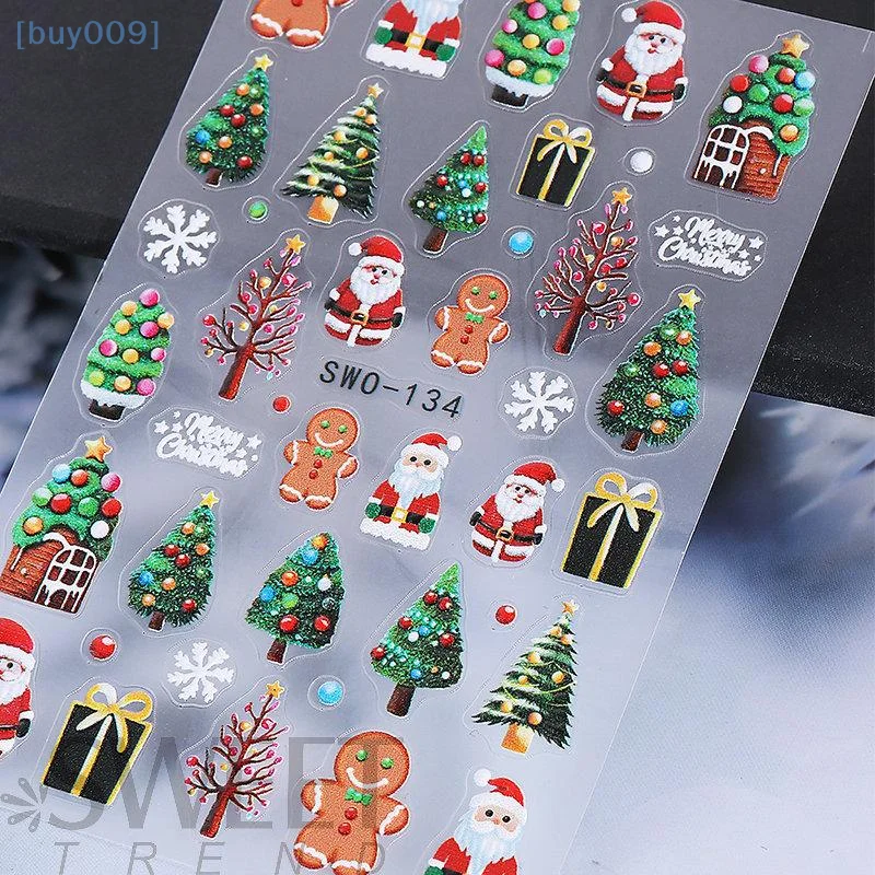【buy009】1 pçs 5d homem de gengibre floco de neve adesivos de unhas natal pinheiro bolo auto-adesivo decalque de unhas inverno diy suprimentos