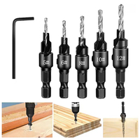 Wood Countersink Drill Bit Set, 4/5pcs Countersink Drill Bit #5 6 8 10 12 Tapered Drill Bits Counter Sinker Drill Bit Set HSS